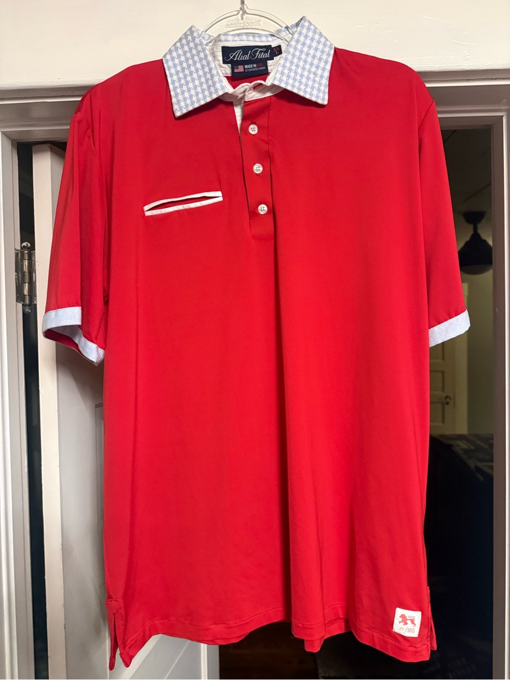 Red Short-Sleeve Polo with Contrast Collar